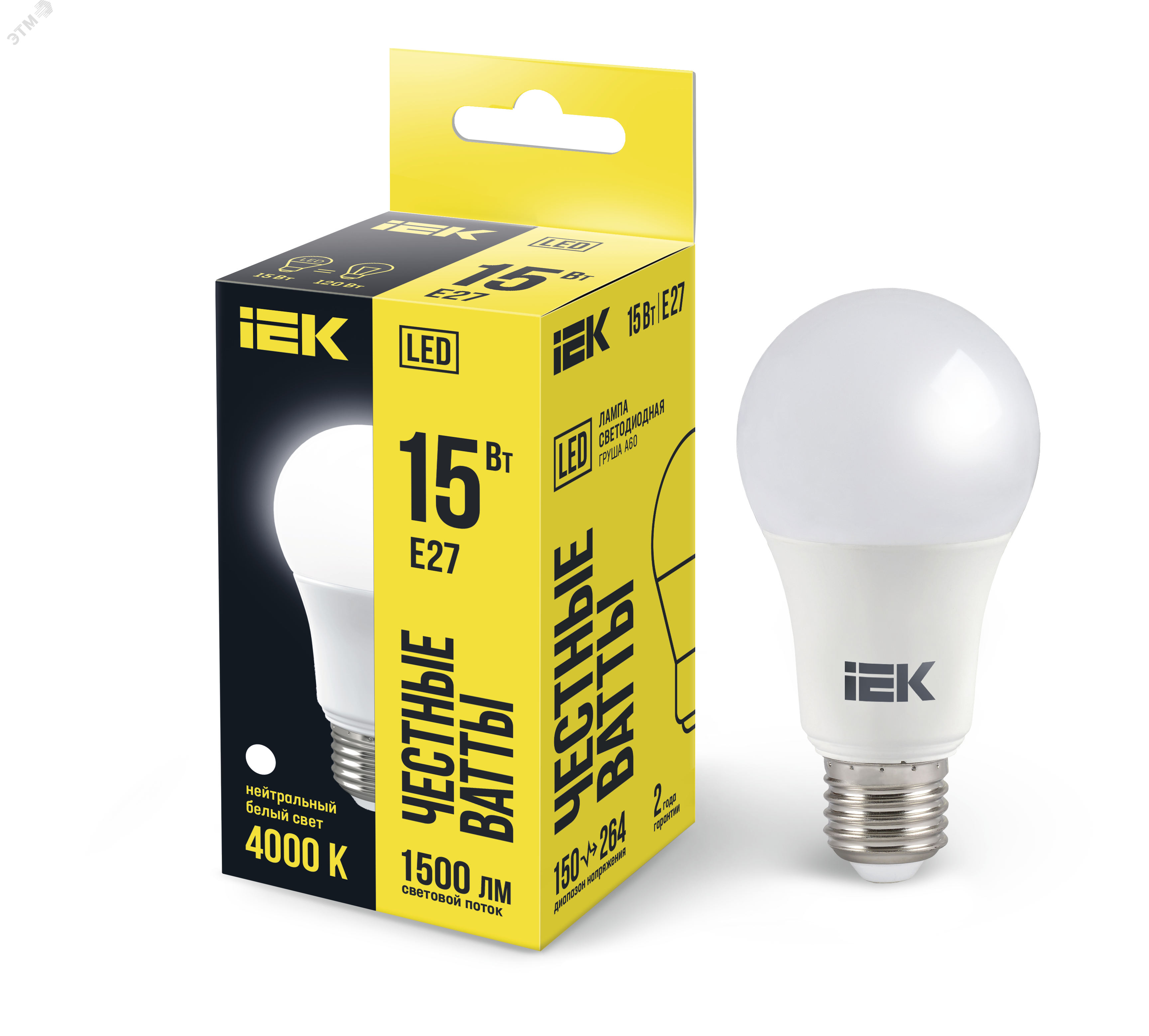 Лампа светодиодная A60 груша 15Вт 230В 4000К E27 IEK
