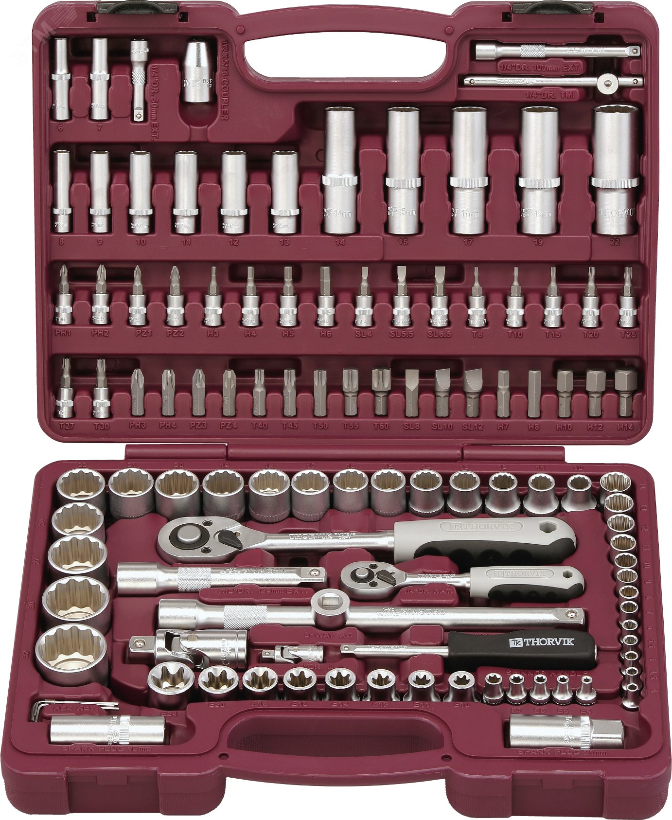 Набор инструмента универсальный 1/4'', 1/2''DR с головками торцевыми 12-гранными, 108 предметов