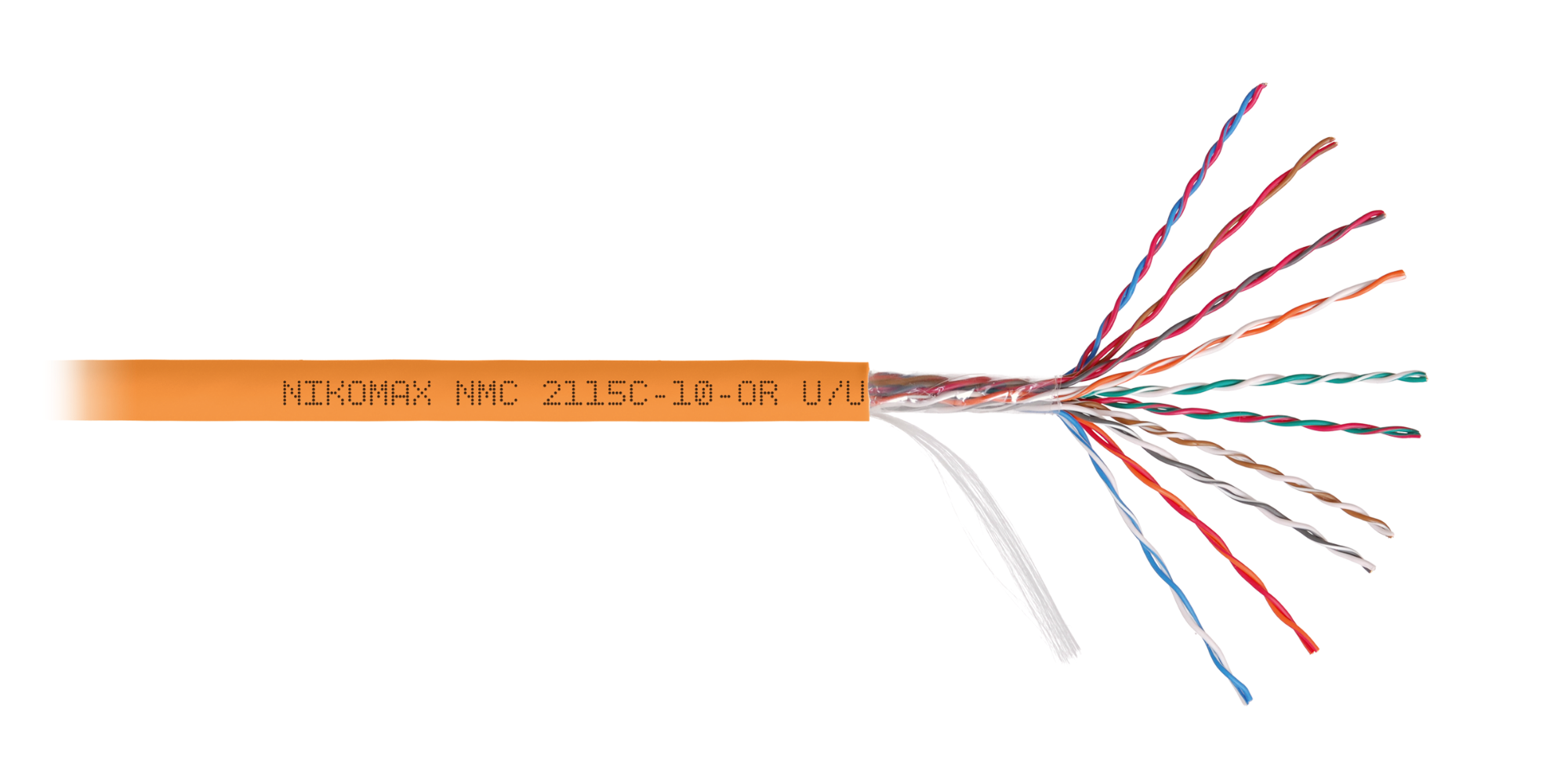 Кабель U/UTP 10 пар, Кат.5 (Класс D), 100МГц, одножильный, BC (чистая медь), 24AWG (0,50мм), полимерный материал нг(А)-HF, внутренний, оранжевый 500м