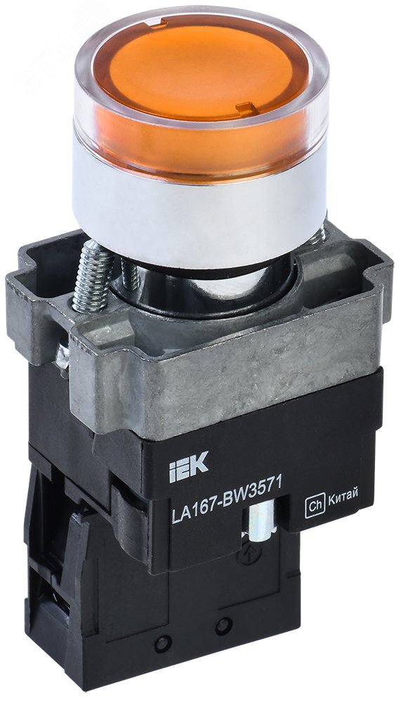 Кнопка LA167-BW3571 d=22мм RC 1з с подсвет. желтая