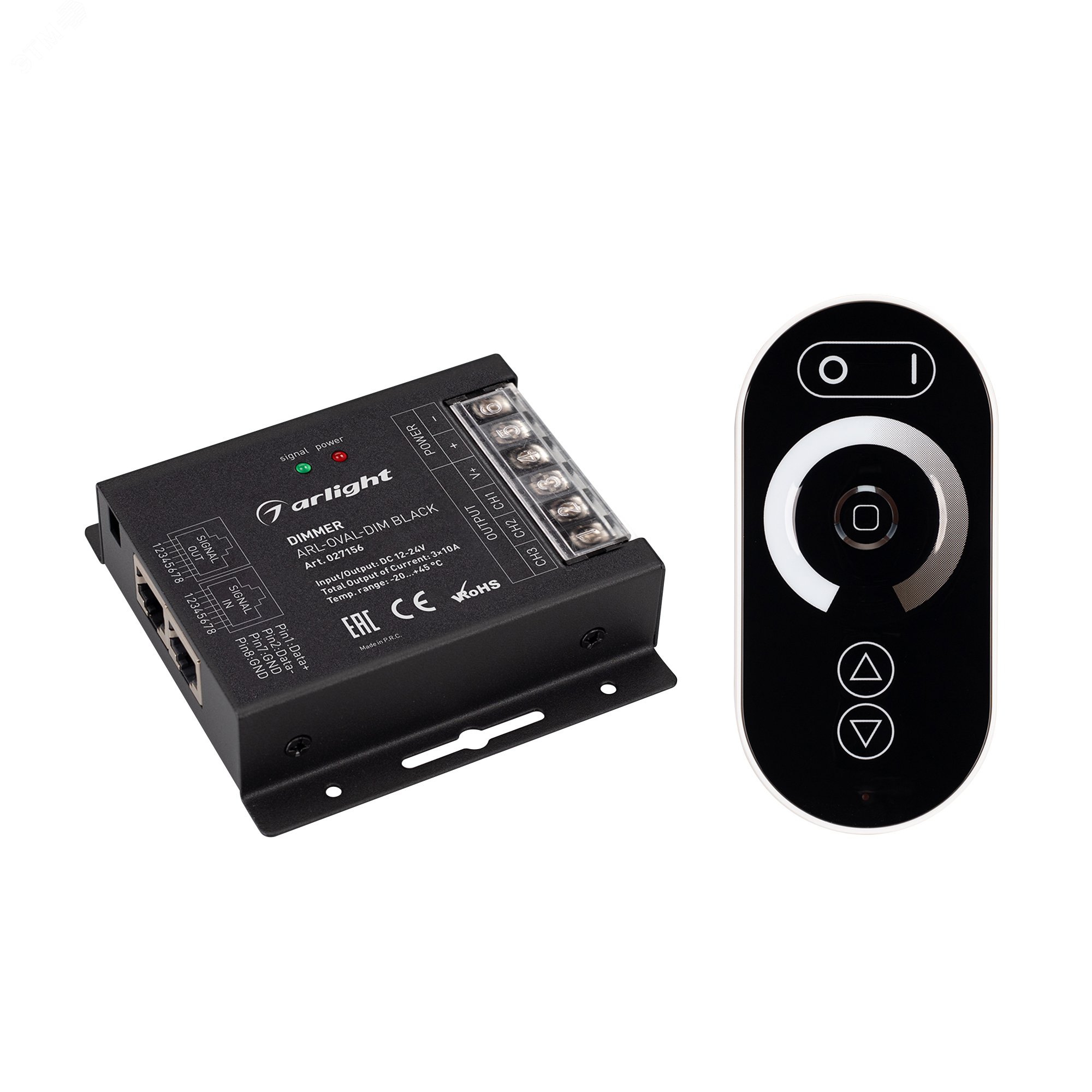 Диммер ARL-OVAL-DIM Black (12-24V, 3x10A, ПДУ Овал, RF, RJ45) (ARL, IP20 Металл, 3 года)