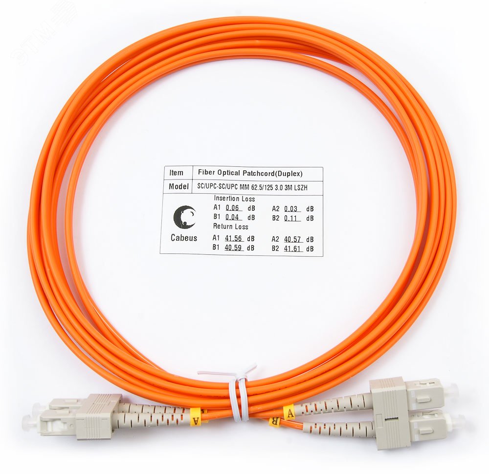 Шнур оптический duplex 3м SC-SC 62,5/125 мм LSZH