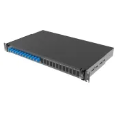 Полка оптическая выдвижная 1U с адатерами 12 х dupleх LC OS2 в комплекте с лицевой панелью. пигтейлами. сплайс-кассет(ой/ами) и гильзами КДЗС