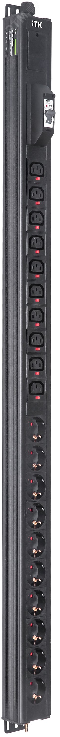 Блок распределения питания ITK BASE PDU PV1111 25U 1ф 16А 10SCHUKO 10C13 2.6м SCHUKO