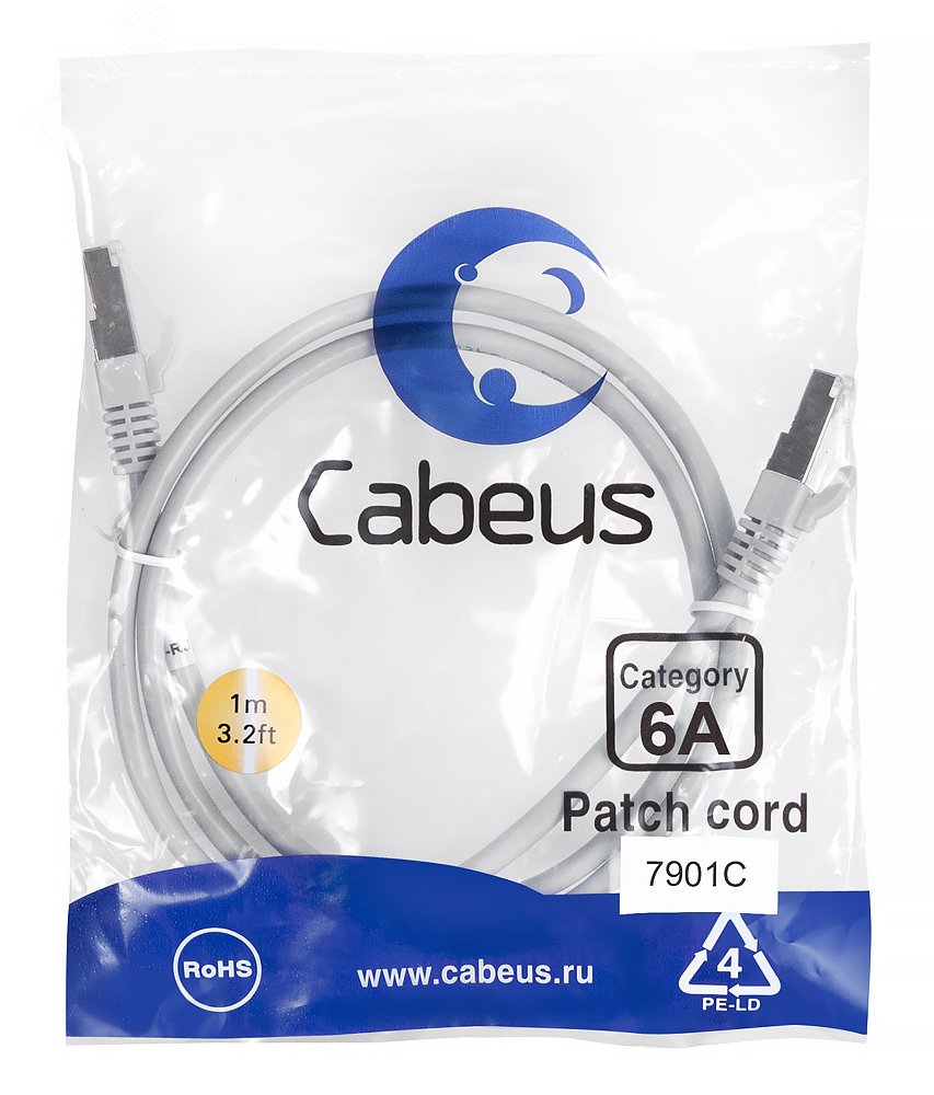 Патч-корд S/FTP, категория 6а (10G), 2xRJ45/8p8c, экранированный, серый, LSZH, 1м