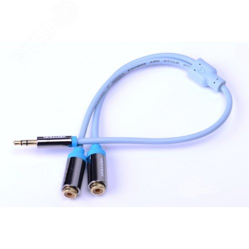Переходник - разветвитель аудио Jack 3.5 мм M на 2RCA F - 0.3 м.