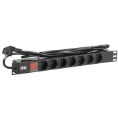 Блок распределения питания PDU 7 розеток DIN49440 с LED выключателем 1U шнур 2м вилка профиль из ПВХ черный (нем.станд)