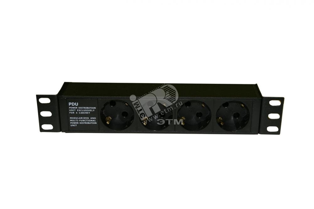 Блок розеток 10' 250В 1U 16А 4хSchuko IEC 60320 C14 алюминиевый