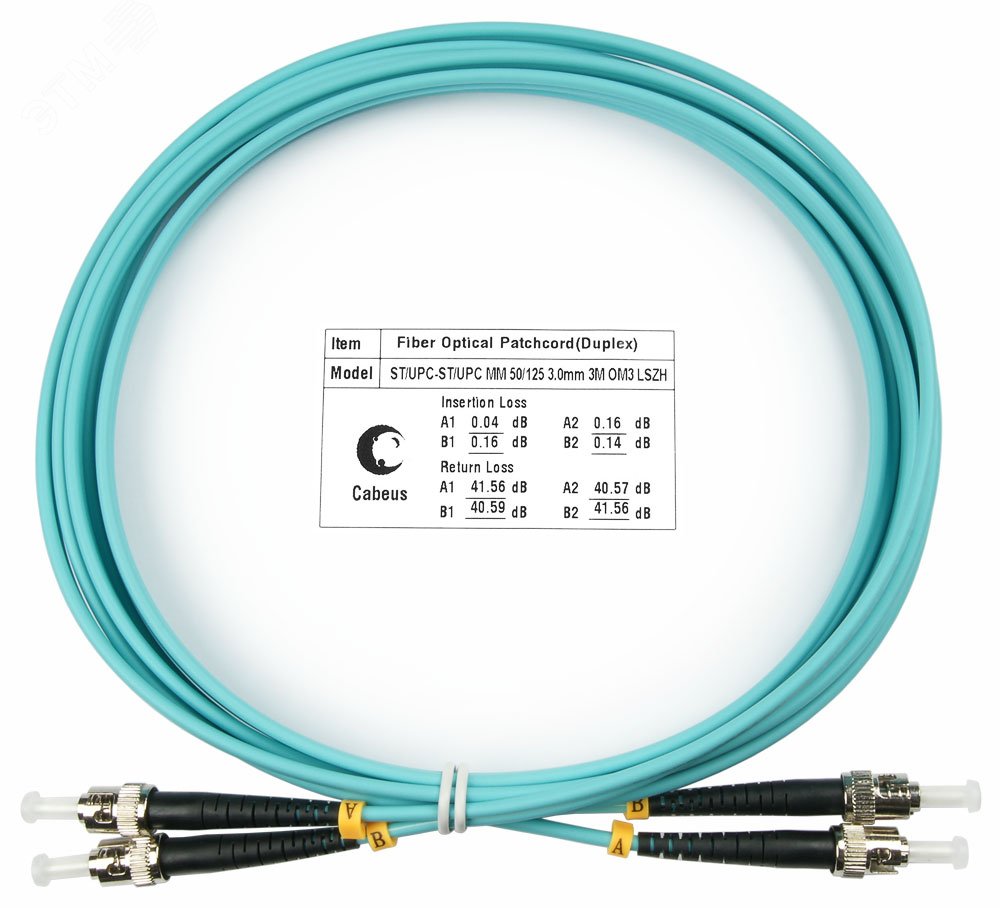 Шнур оптический duplex 3м ST-ST 50/125 мм OM3 LSZH