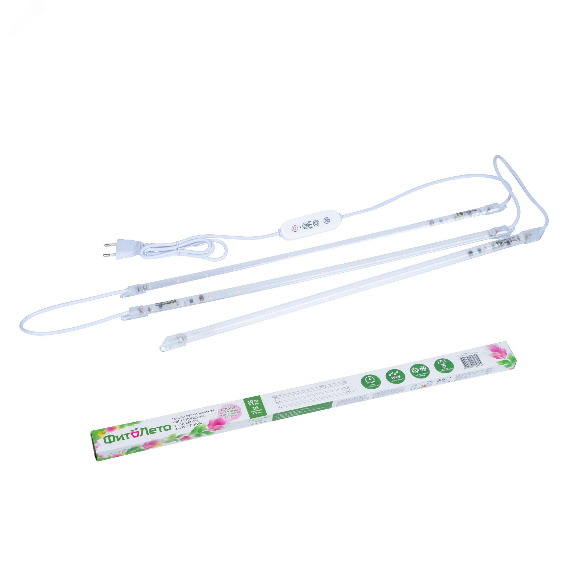 Светильник для растений светодиодный линейный ULZ-P03-10W-SPLE-TM IP65 CLEAR KIT03 540мм. Пластик. Спектр для фотосинтеза. В составе набора из 3-х штук. с таймером.ФитоЛето
