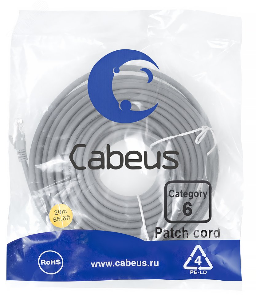 Патч-корд U/UTP, категория 6, 2xRJ45/8p8c, неэкранированный, серый, LSZH, 20м