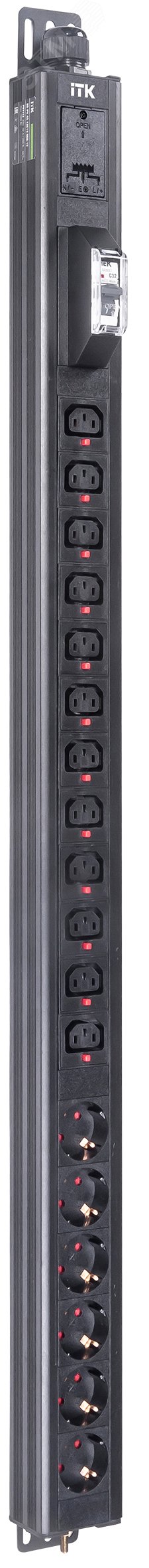 Блок распределения питания ITK BASE PDU PV1112 23U 1ф 32А 6SCHUKO 12C13 3м IEC60309