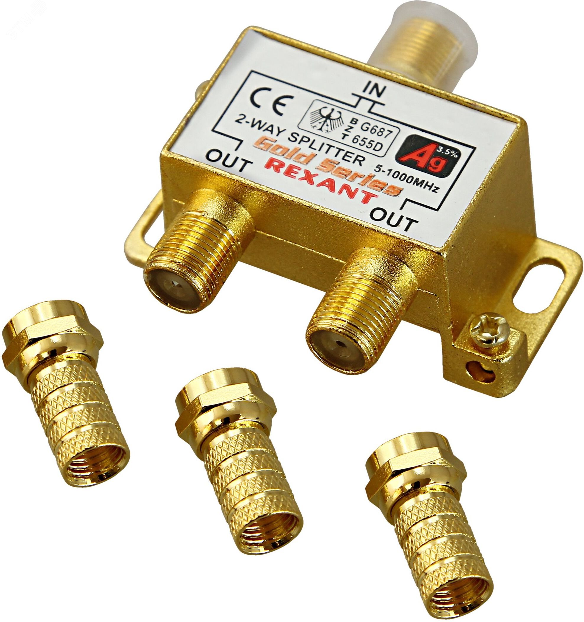Делитель ТВ краб x 2 + 3шт. F BOX 5-1000 МГц GOLD,