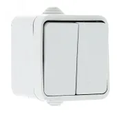 Прага Выключатель двухклавишный 10А IP44 белый