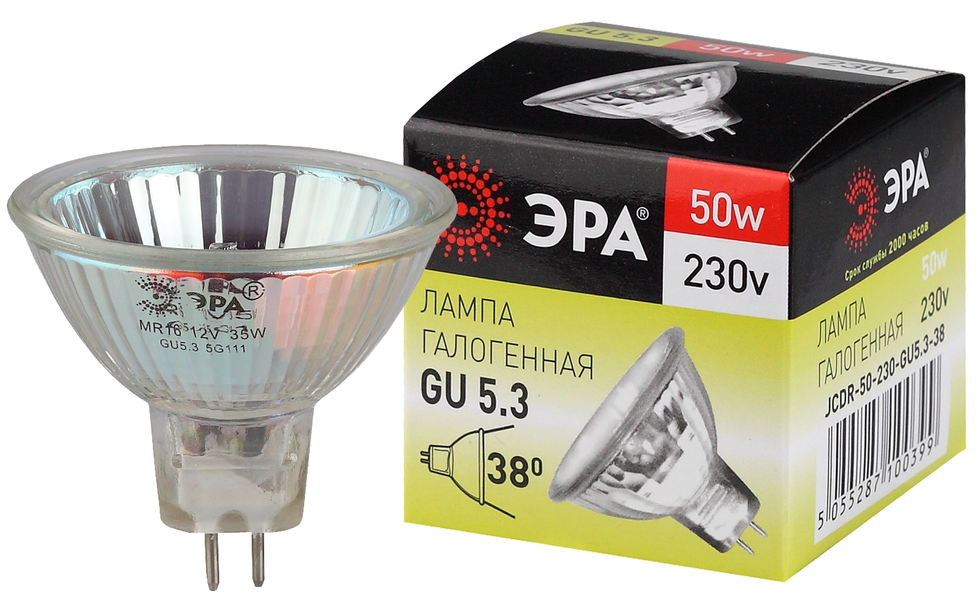 Лампа накаливания галогенная GU5.3-JCDR (MR16) -50W-230V-CL (галоген, софит, 50Вт, нейтр, GU5.3) (10/200/6000)