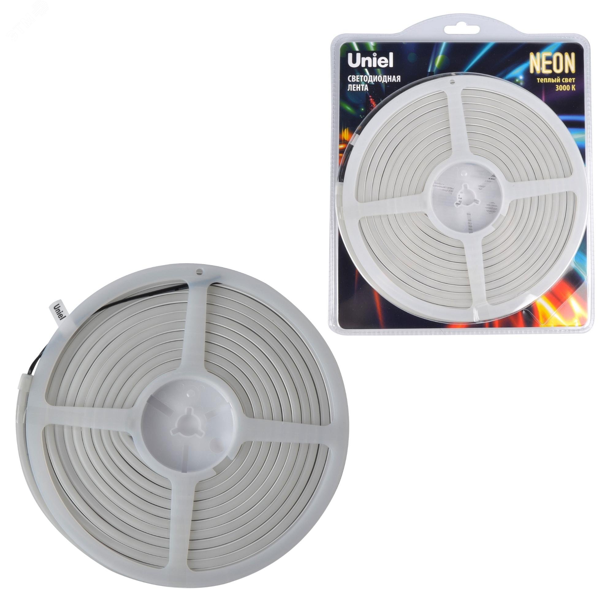 Светодиодная гибкая герметичная лента NEON ULS-N01-2835-120LED/m-6мм-IP67-DC12V-9W/m-5м-3000K катушка 5. в блистере теплый 3000K