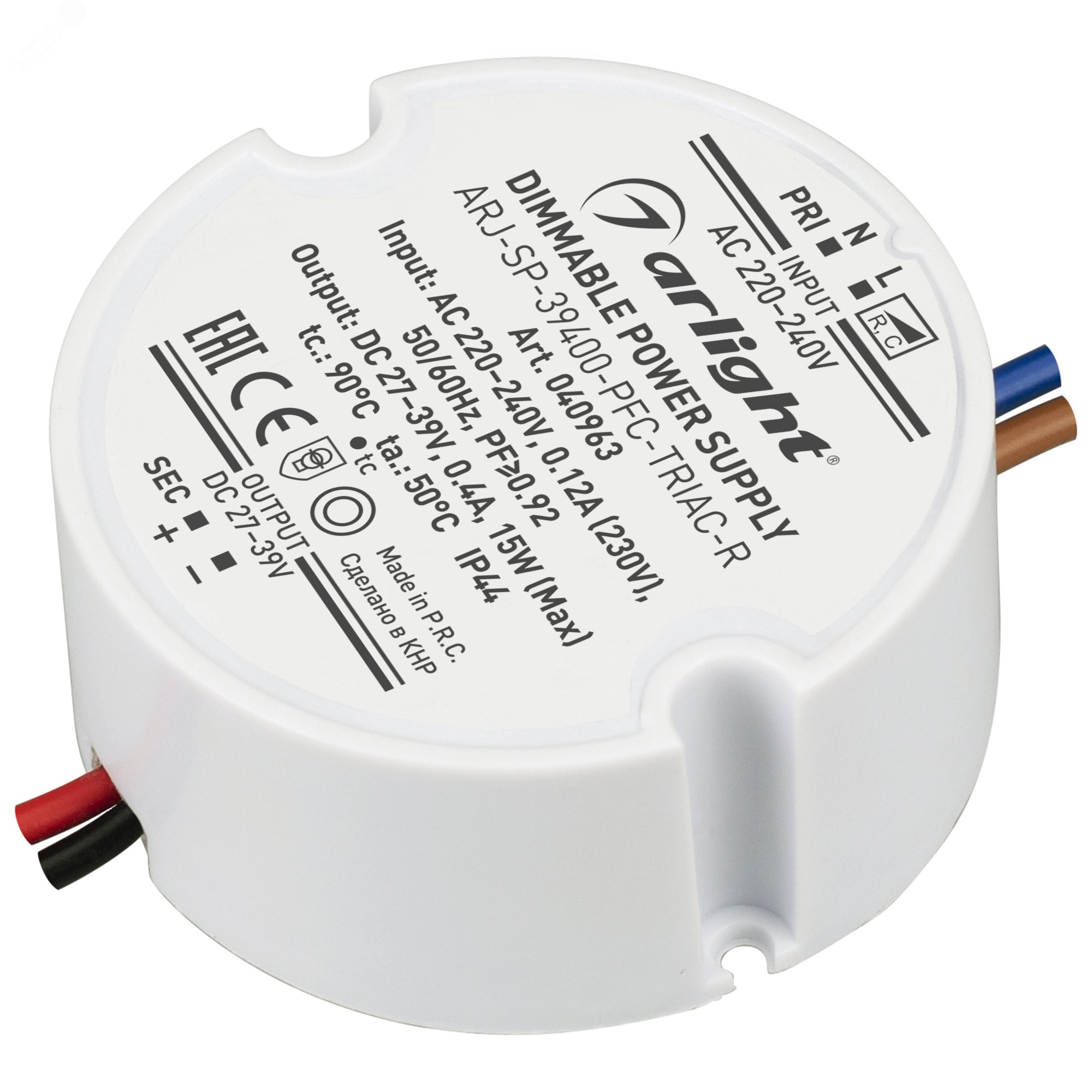 Блок питания ARJ-SP-39400-PFC-TRIAC-R (15W, 27-39V, 400mA) (IP44 Пластик, 5 лет)