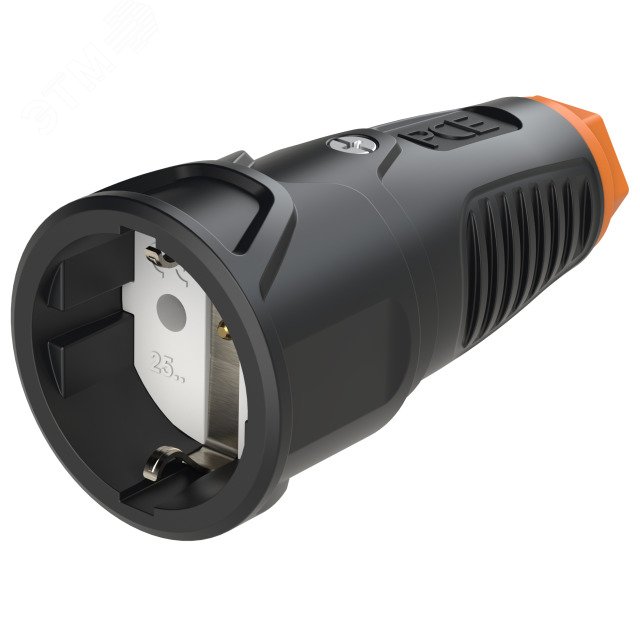Розетка каб 16A/250V/2P+E/IP20 корпус черный, маркер оранжевый