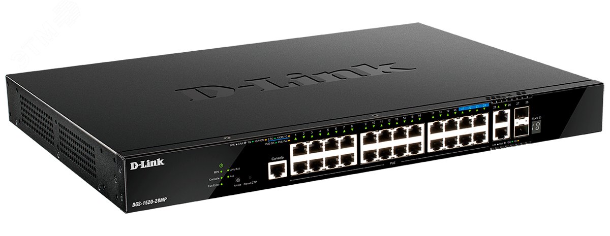 Коммутатор управляемый L3 PoE 28 портов 10/100/1000 Мб/с, 4хSFP, 24хPoE 370 Вт