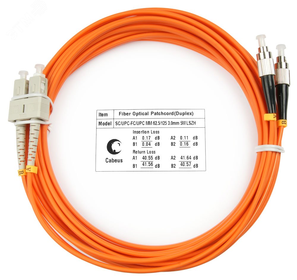 Шнур оптический duplex 5м SC-FC 62,5/125 мм LSZH