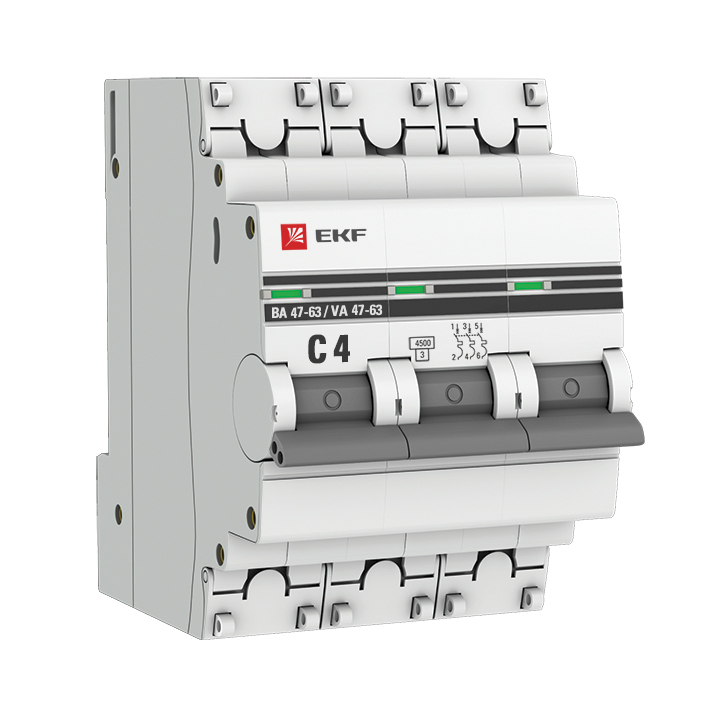 Выключатель автоматический трехполюсный 4А С ВА47-63 4.5кА PROxima