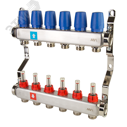 Коллекторная группа с расходомерами 1' х 6 выходов 3/4' НР евроконус