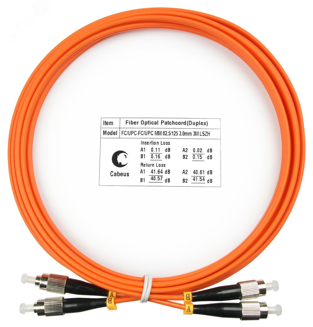 Шнур оптический duplex 3м FC-FC 62,5/125 мм LSZH