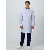 Халат мужской Симпл-001 (ткань Смесовая,120) MedLine, белый темно-синий, 56-58 182-188