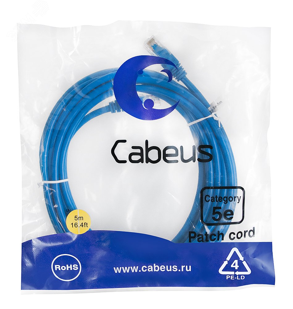 Патч-корд U/UTP, категория 5е, 2xRJ45/8p8c, неэкранированный, синий, LSZH, 5м