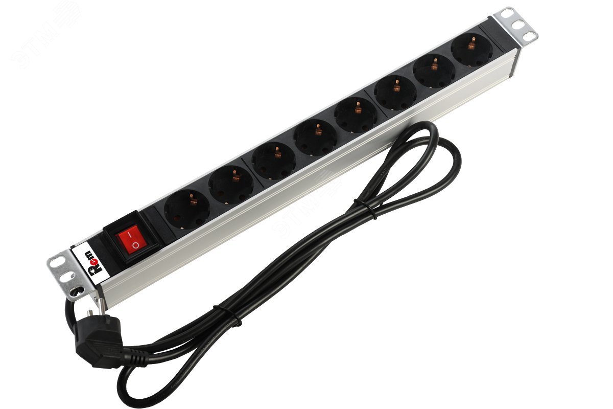 Блок розеток Rem-16 с выключателем и USB-портом, 6Schuko, 16A, алюм., 19', шнур 1,8 м.