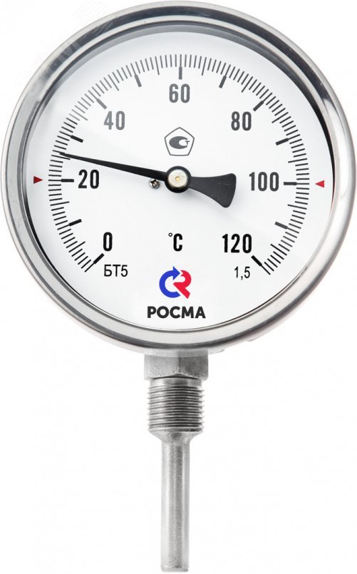 Термометр биметаллический коррозионностойкий радиальный БТ-52.220 0-120С 1/2' 64 кл.1.5