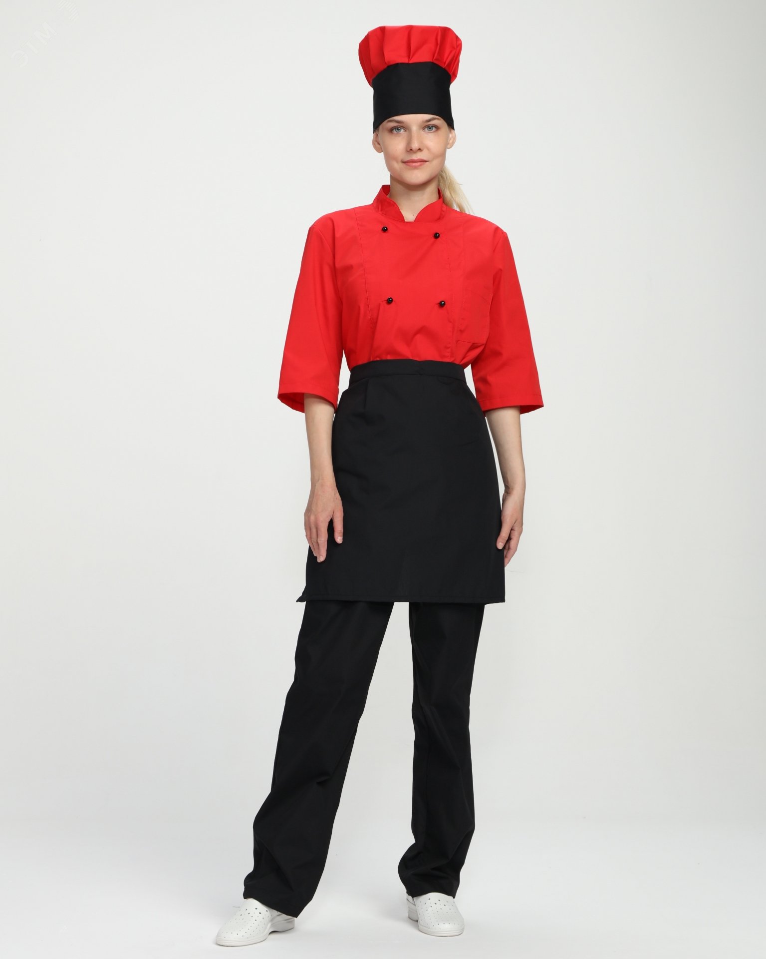 Костюм женский повара Шеф (тк.ТиСи), черный/красный, р. 40-42/158-164