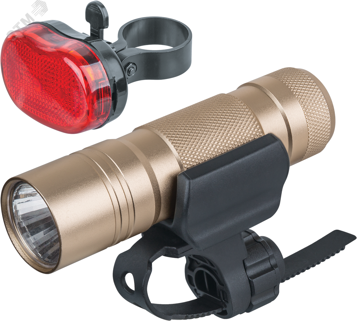Фонарь светодиодный NPT-B04-5AAA 1LED 1Вт+4LED 0.3Вт велосипедный набор металл+пластик