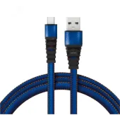 Кабель USB-microUSB 1 м, плоский провод, синяя джинсовая оплетка, 18-1163,