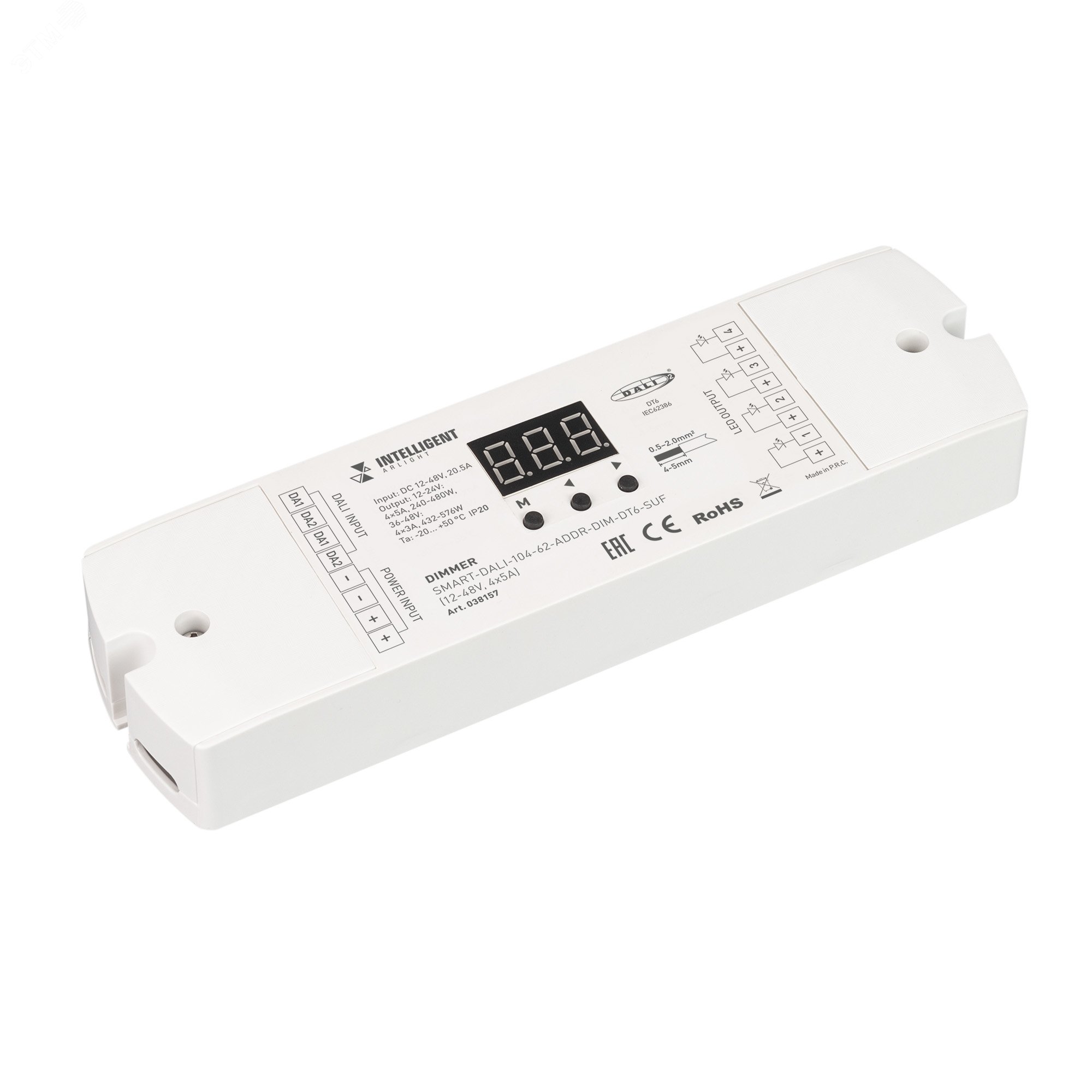 Диммер SMART-DALI-104-62-ADDR-DIM-DT6-SUF (12-48V, 4x5A) (IARL, IP20 Пластик, 5 лет)