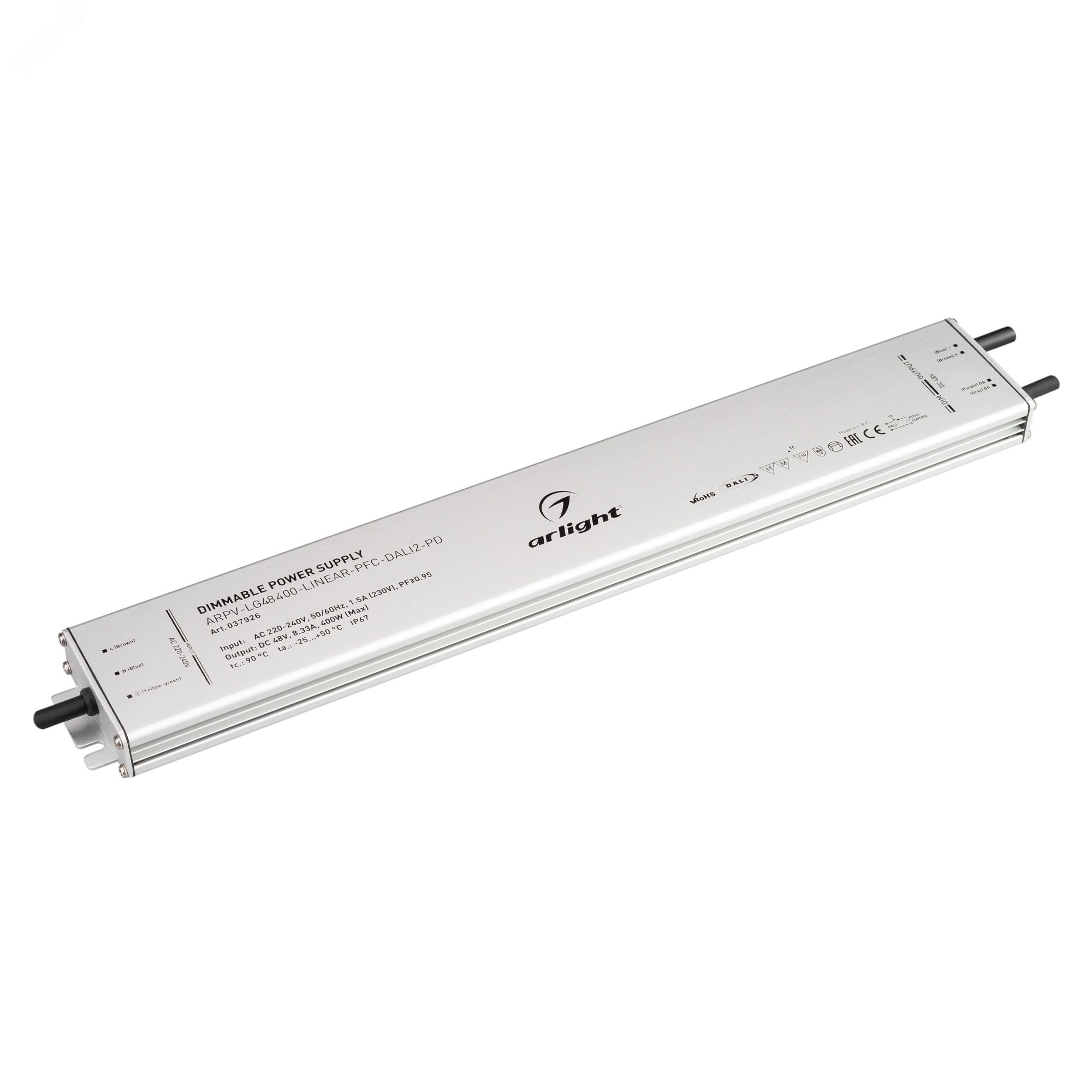 Блок питания ARPV-LG48400-LINEAR-PFC-DALI2-PD (48V, 8.3A, 400W) (IP67 металл, 5 лет)