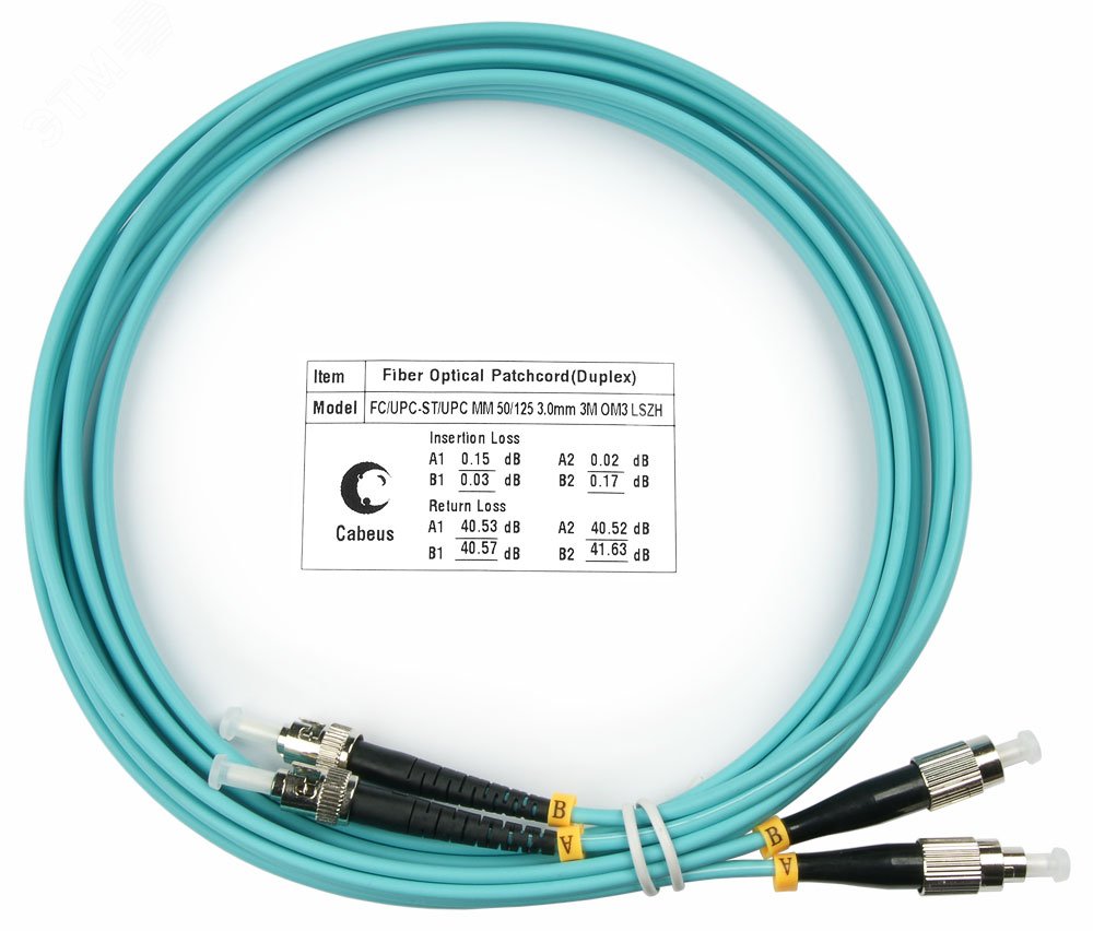 Шнур оптический duplex 3м FC-ST 50/125 мм OM3 LSZH