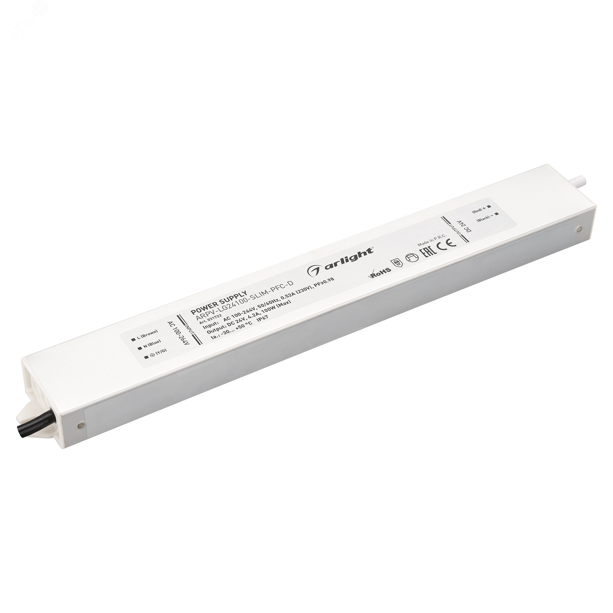 Блок питания ARPV-LG24100-SLIM-PFC-D (24V, 4.2A, 100W) (, IP67 Металл, 5 лет)