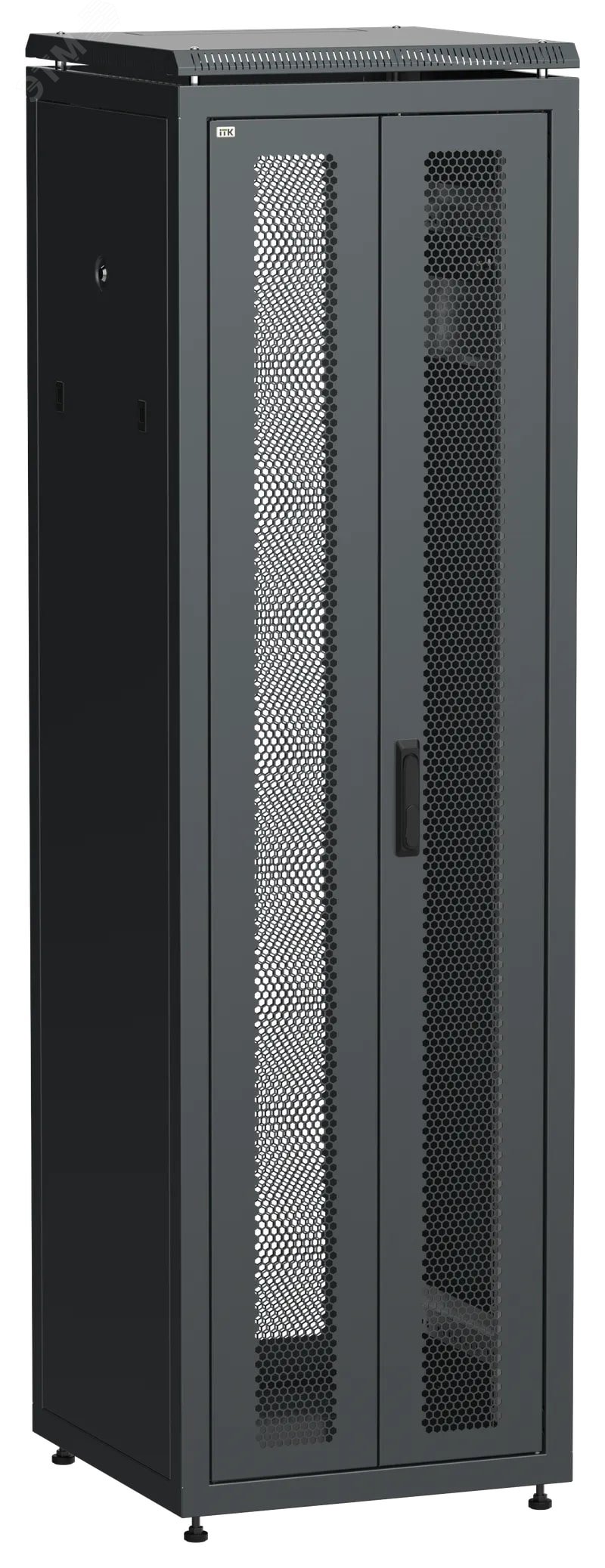 Шкаф напольный сетевой 19' LINEA N 42U 600х600мм передняя распашная перфорированная дверь задняя перфорированная черный