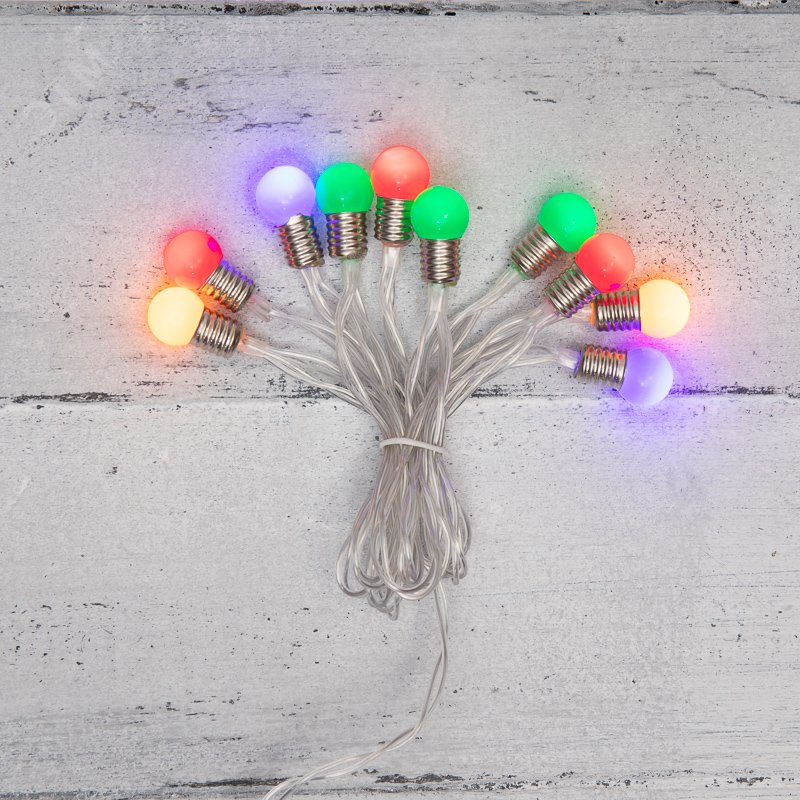 Гирлянда светодиодная мини-лампочки 1.5 м, 10 LED, прозрачный ПВХ, свечение мультиколор, 2 х АА (батарейки не в комплекте)