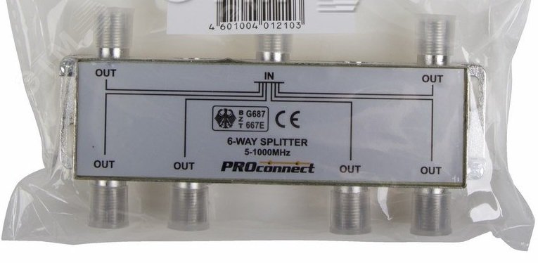 Делитель ТВ х 6 под F разъём 5-1000 МГц PROCONNECT