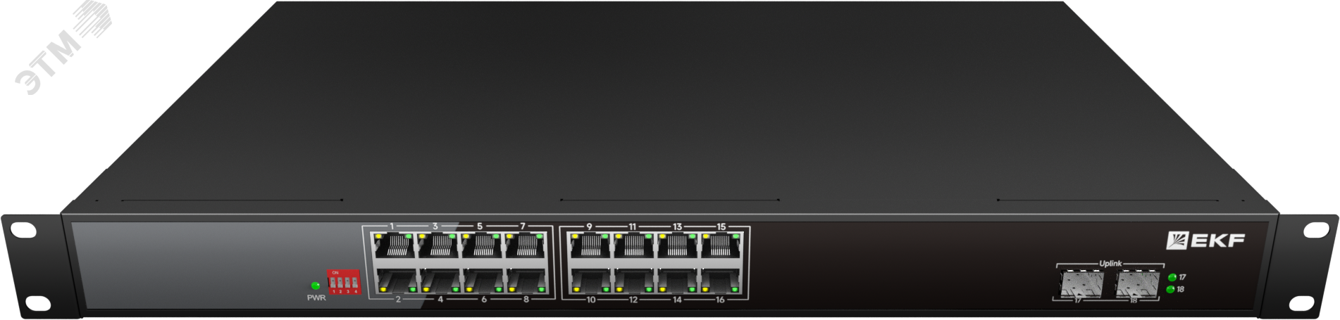 Коммутатор промышленный неуправляемый U-2GX/SFP-16GTP-R, 2 порта 1000Base-X SFP, 16 портов 10/100/1000Base-T(X) RJ45 c PoE, монтаж в 19'' стойку TSX EKF