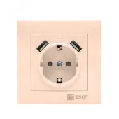 Валенсия розетка 1-местная с/з 16А кремовая с защ. штор. с 2 USB 2,1А