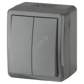 Выключатель двойной IP54, 10АХ-250В, ОУ, Эра Эксперт, серый,11-1404-03