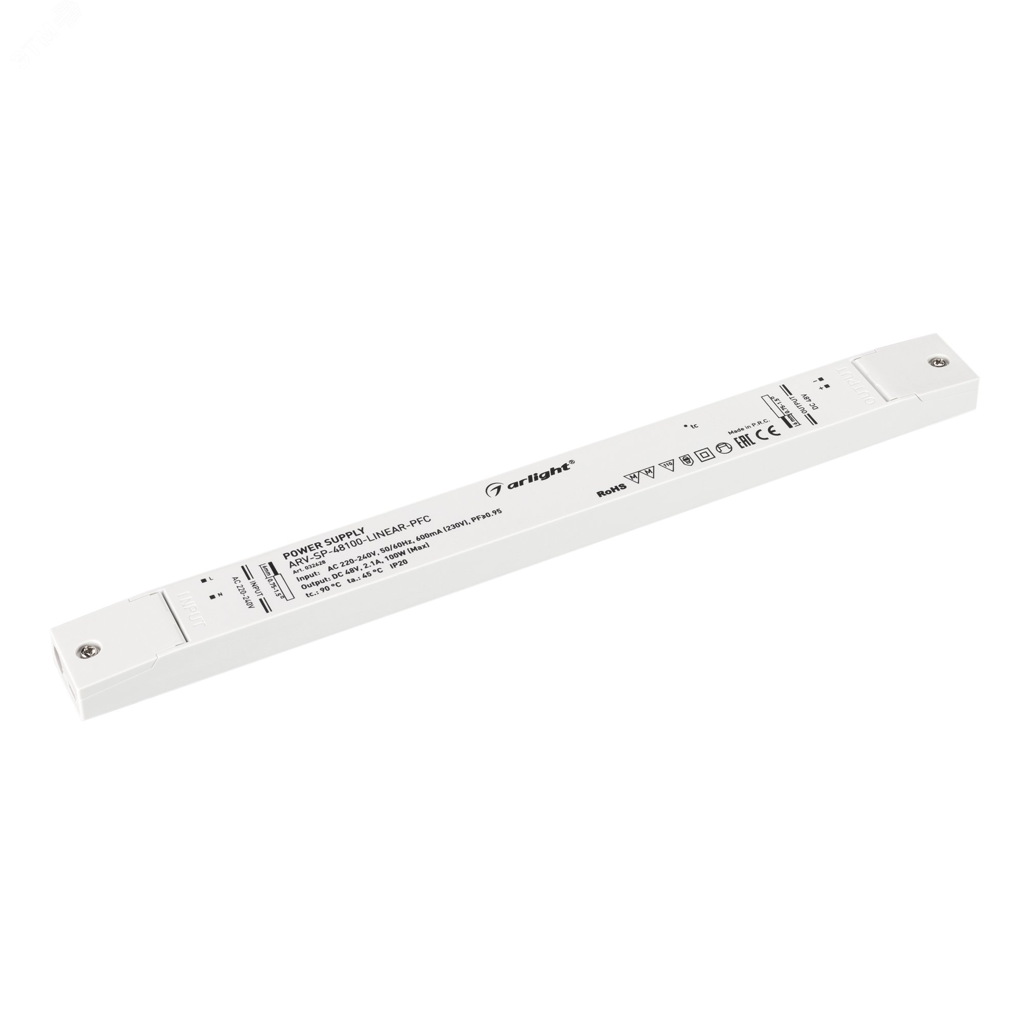 Блок питания ARV-SP-48100-LINEAR-PFC (48V, 2.1A, 100W) (IP20 Пластик, 5 лет)