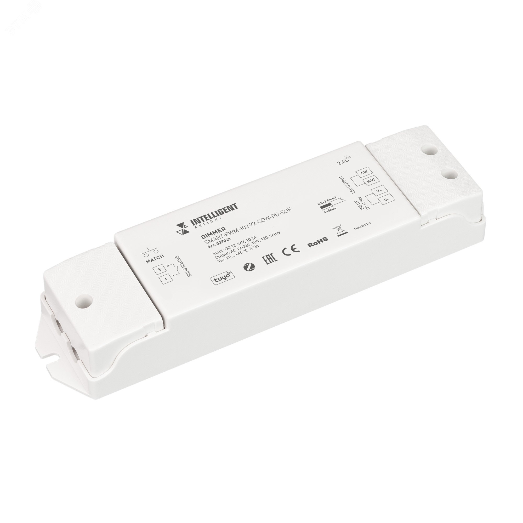 Диммер SMART-PWM-102-72-CDW-PD-SUF (12-36V, 2x5A, ZB, 2.4G) (IARL, IP20 Пластик, 5 лет)