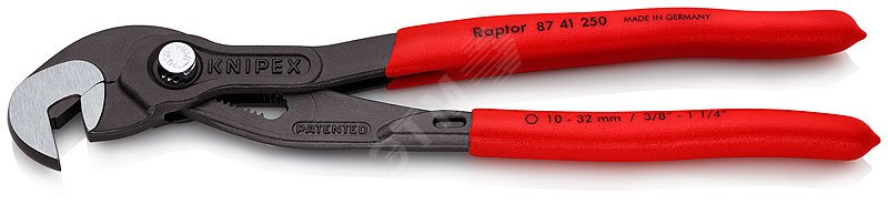 Клещи переставные RAPTOR - гаечный ключ 10 - 32 мм (3/8 - 1 1/4) L-250 мм Cr-V серые обливные рукоятки блистер