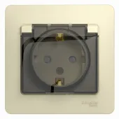 GLOSSA Розетка с заземлением со шторками с крышкой бежевая в сборе IP44