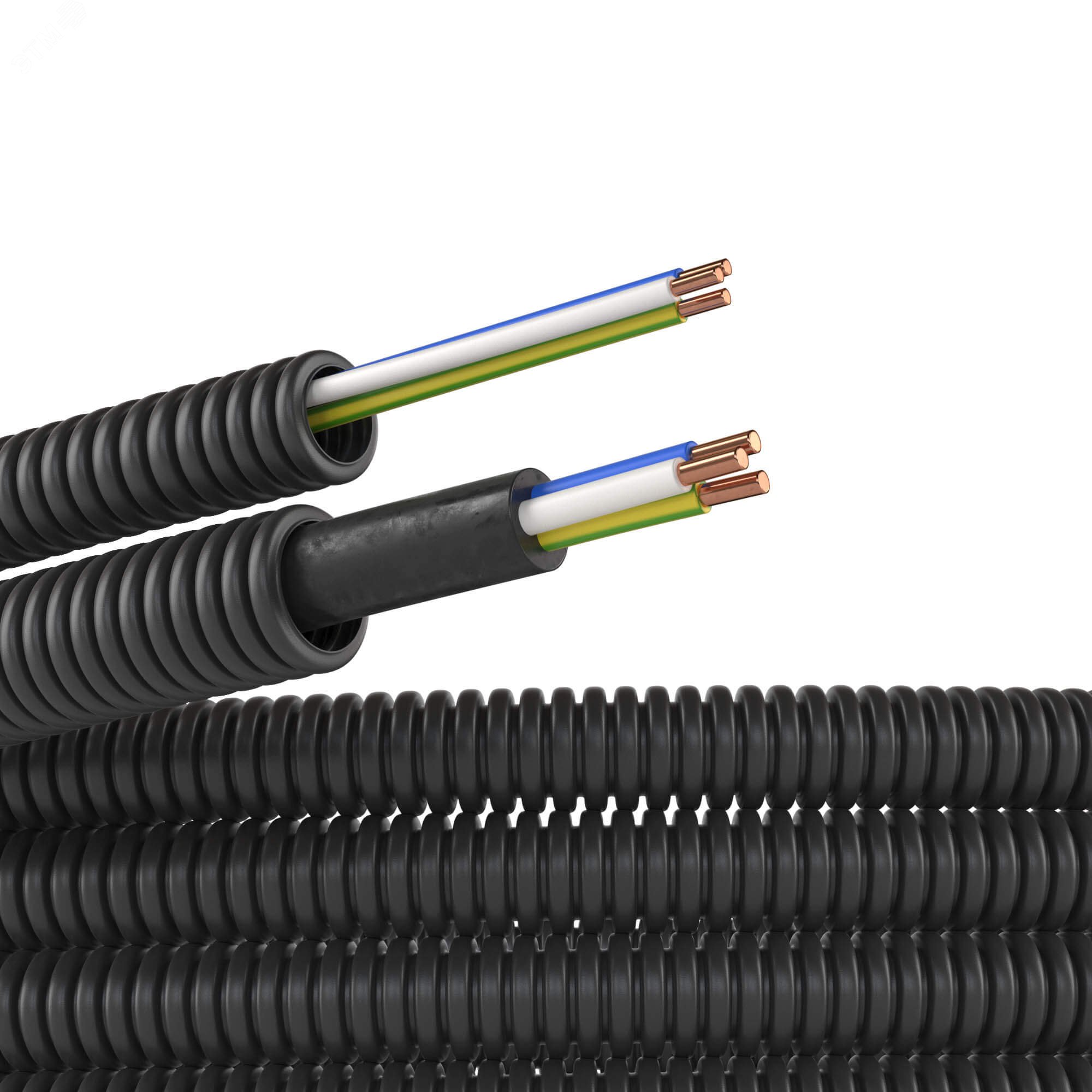 Труба ПНД гибкая гофрированная д.16мм с проводом ГОСТ+ ПВ-1 (ПуВ) 3х2.5(50м) черная