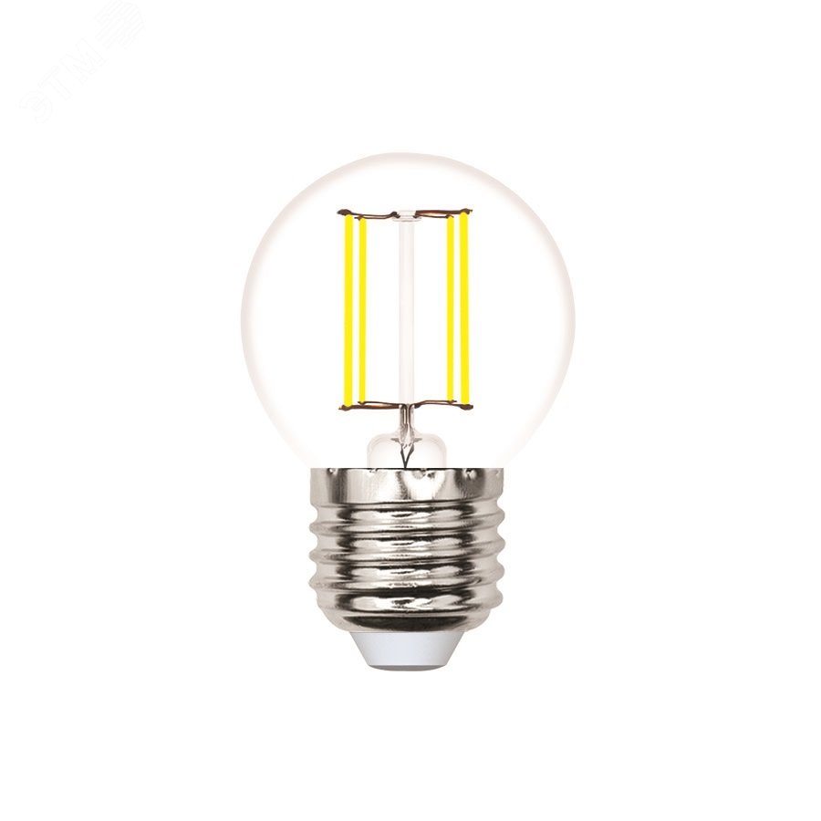 Лампа светодиодная. LED-G45-4W/3000K/E27/CL/SLF Форма ''шар'', прозрачная. Теплый (3000K).